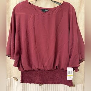 Chic Burgundy Blouse with Smocked Hem